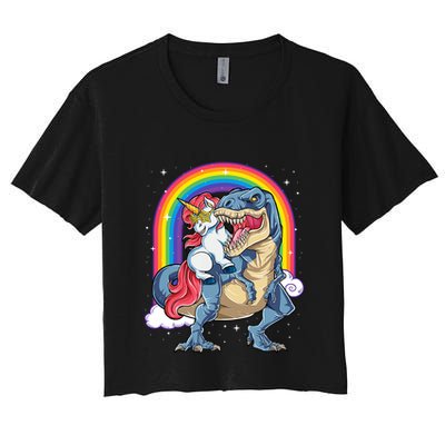 Unicorn Riding T Rex Dinosaur Rainbow Crop Top