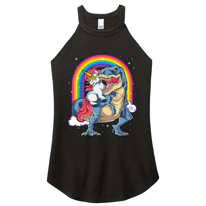 Unicorn Riding T Rex Dinosaur Rainbow Women's Perfect Tri Rocker Tank