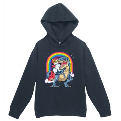 Unicorn Riding T Rex Dinosaur Rainbow Urban Pullover Hoodie