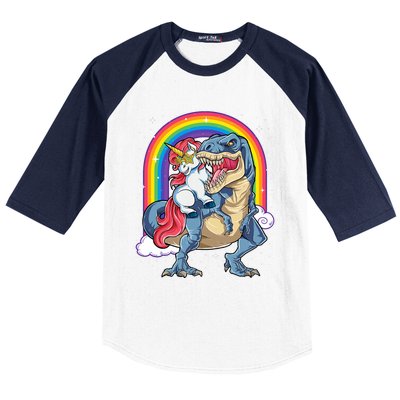 Unicorn Riding T Rex Dinosaur Rainbow Baseball Sleeve Shirt