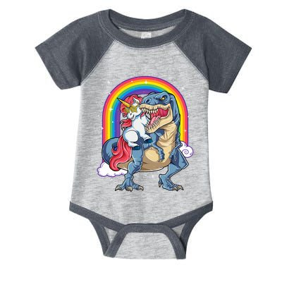 Unicorn Riding T Rex Dinosaur Rainbow Infant Baby Jersey Bodysuit