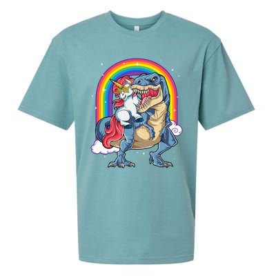 Unicorn Riding T Rex Dinosaur Rainbow Sueded Cloud Jersey T-Shirt