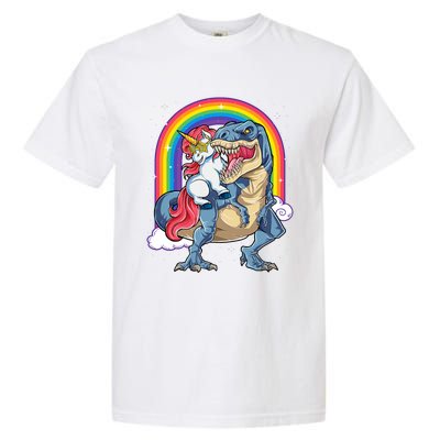 Unicorn Riding T Rex Dinosaur Rainbow Garment-Dyed Heavyweight T-Shirt