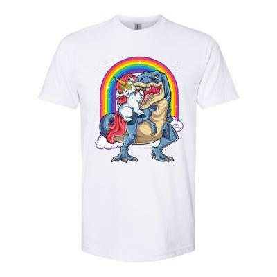 Unicorn Riding T Rex Dinosaur Rainbow Softstyle CVC T-Shirt