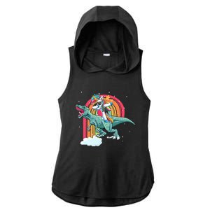 Unicorn Riding T Rex Dinosaur Rainbow Cool Gift Ladies PosiCharge Tri-Blend Wicking Draft Hoodie Tank