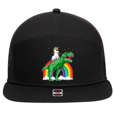 Unicorn Riding T Rex Dinosaur Rainbow Gift 7 Panel Mesh Trucker Snapback Hat