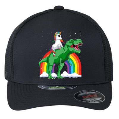 Unicorn Riding T Rex Dinosaur Rainbow Gift Flexfit Unipanel Trucker Cap