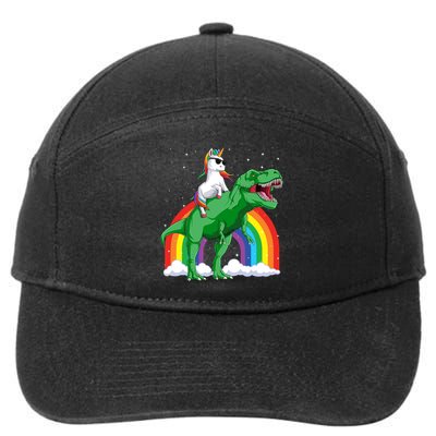 Unicorn Riding T Rex Dinosaur Rainbow Gift 7-Panel Snapback Hat