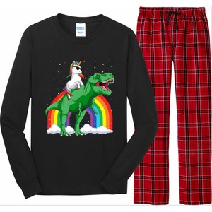 Unicorn Riding T Rex Dinosaur Rainbow Gift Long Sleeve Pajama Set