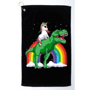 Unicorn Riding T Rex Dinosaur Rainbow Gift Platinum Collection Golf Towel