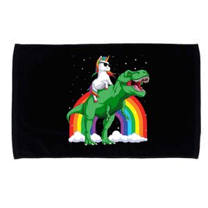 Unicorn Riding T Rex Dinosaur Rainbow Gift Microfiber Hand Towel