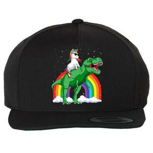 Unicorn Riding T Rex Dinosaur Rainbow Gift Wool Snapback Cap