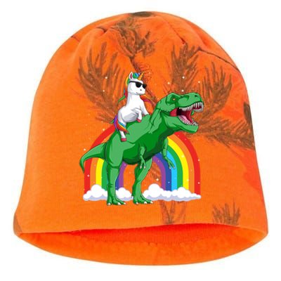 Unicorn Riding T Rex Dinosaur Rainbow Gift Kati - Camo Knit Beanie