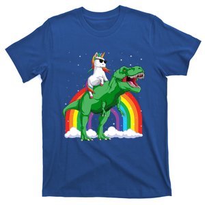 Unicorn Riding T Rex Dinosaur Rainbow Gift T-Shirt