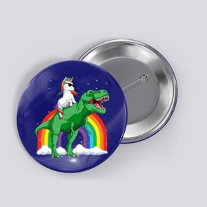 Unicorn Riding T Rex Dinosaur Rainbow Gift Button