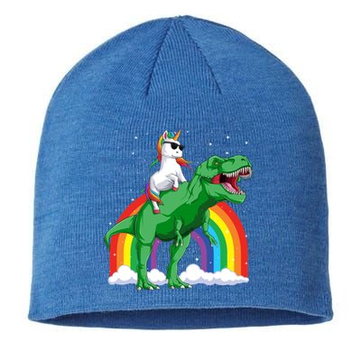 Unicorn Riding T Rex Dinosaur Rainbow Gift Sustainable Beanie