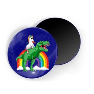 Unicorn Riding T Rex Dinosaur Rainbow Gift Magnet