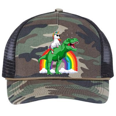 Unicorn Riding T Rex Dinosaur Rainbow Gift Retro Rope Trucker Hat Cap