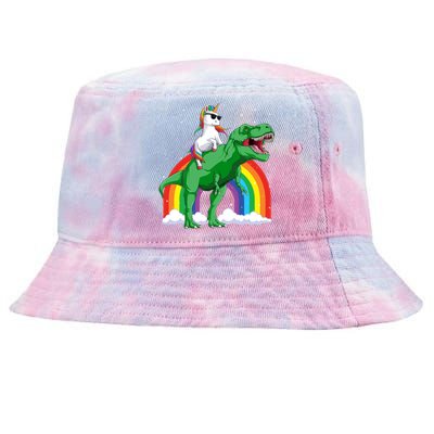 Unicorn Riding T Rex Dinosaur Rainbow Gift Tie-Dyed Bucket Hat