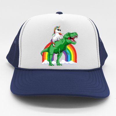 Unicorn Riding T Rex Dinosaur Rainbow Gift Trucker Hat