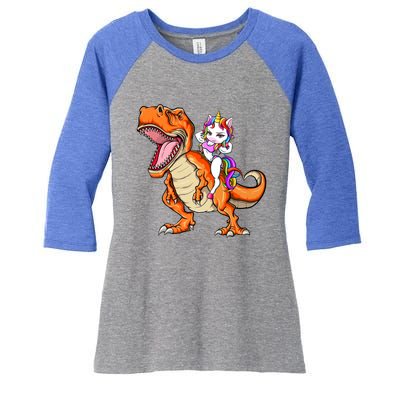 Unicorn Riding T Rex Dinosaur Mgical Unicorn Gift Women's Tri-Blend 3/4-Sleeve Raglan Shirt