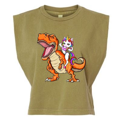 Unicorn Riding T Rex Dinosaur Mgical Unicorn Gift Garment-Dyed Women's Muscle Tee