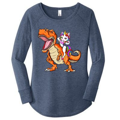 Unicorn Riding T Rex Dinosaur Mgical Unicorn Gift Women's Perfect Tri Tunic Long Sleeve Shirt