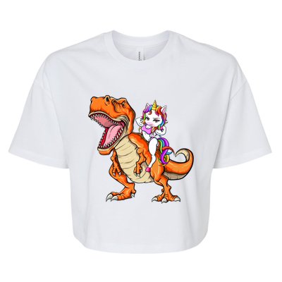 Unicorn Riding T Rex Dinosaur Mgical Unicorn Gift Bella+Canvas Jersey Crop Tee