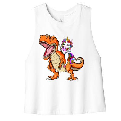 Unicorn Riding T Rex Dinosaur Mgical Unicorn Gift Women's Racerback Cropped Tank