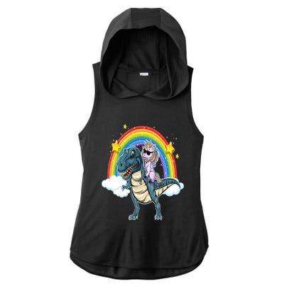 Unicorn Riding T Rex Dinosaur Gift Ladies PosiCharge Tri-Blend Wicking Draft Hoodie Tank