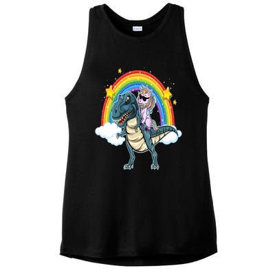 Unicorn Riding T Rex Dinosaur Gift Ladies PosiCharge Tri-Blend Wicking Tank