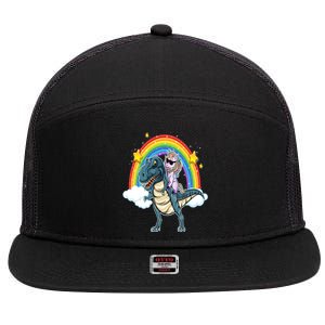 Unicorn Riding T Rex Dinosaur Gift 7 Panel Mesh Trucker Snapback Hat