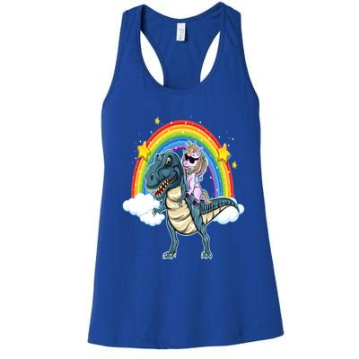 Unicorn Riding T Rex Dinosaur Gift Women's Racerback Tank