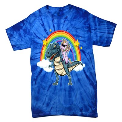 Unicorn Riding T Rex Dinosaur Gift Tie-Dye T-Shirt