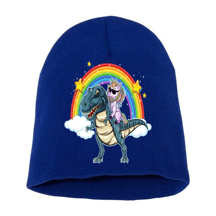 Unicorn Riding T Rex Dinosaur Gift Short Acrylic Beanie