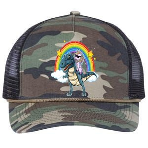 Unicorn Riding T Rex Dinosaur Gift Retro Rope Trucker Hat Cap