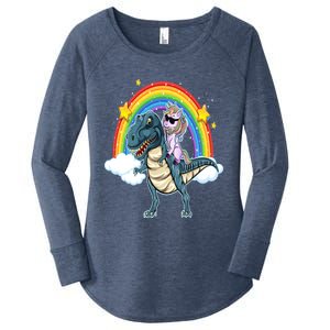 Unicorn Riding T Rex Dinosaur Gift Women's Perfect Tri Tunic Long Sleeve Shirt