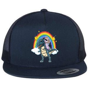 Unicorn Riding T Rex Dinosaur Gift Flat Bill Trucker Hat