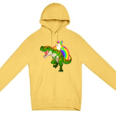 Unicorn Riding T Rex Meaningful Gift Trex Dinosaur Rainbow Rawr Gift Great Gift Premium Pullover Hoodie