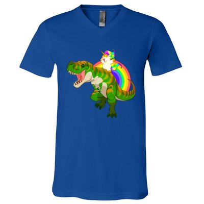 Unicorn Riding T Rex Meaningful Gift Trex Dinosaur Rainbow Rawr Gift Great Gift V-Neck T-Shirt