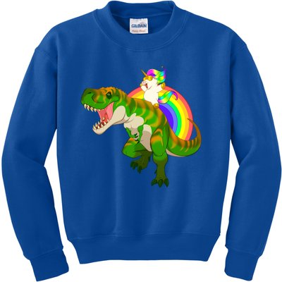 Unicorn Riding T Rex Meaningful Gift Trex Dinosaur Rainbow Rawr Gift Great Gift Kids Sweatshirt