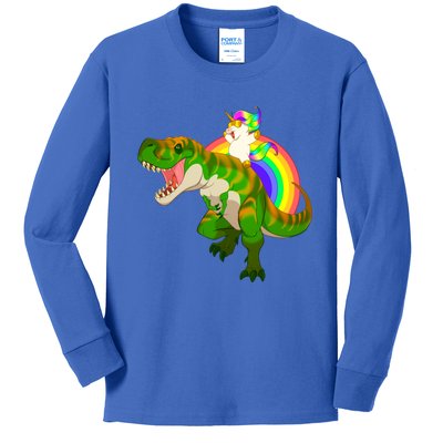 Unicorn Riding T Rex Meaningful Gift Trex Dinosaur Rainbow Rawr Gift Great Gift Kids Long Sleeve Shirt