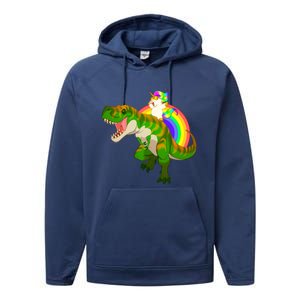 Unicorn Riding T Rex Meaningful Gift Trex Dinosaur Rainbow Rawr Gift Great Gift Performance Fleece Hoodie