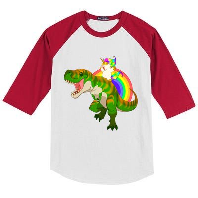 Unicorn Riding T Rex Meaningful Gift Trex Dinosaur Rainbow Rawr Gift Great Gift Kids Colorblock Raglan Jersey