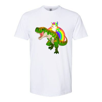 Unicorn Riding T Rex Meaningful Gift Trex Dinosaur Rainbow Rawr Gift Great Gift Softstyle® CVC T-Shirt