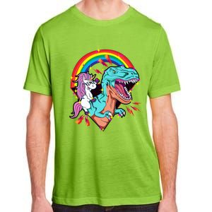 Unicorn Riding T Rex Rainbow Synthwave Dinosaur Gift Adult ChromaSoft Performance T-Shirt