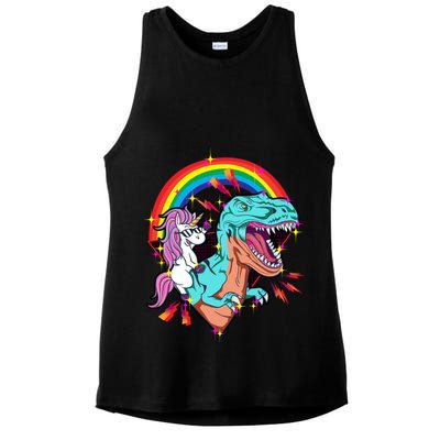 Unicorn Riding T Rex Rainbow Synthwave Dinosaur Gift Ladies PosiCharge Tri-Blend Wicking Tank