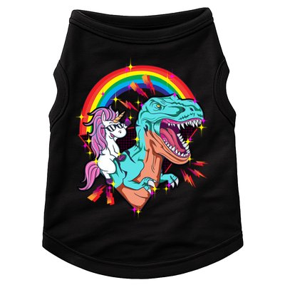 Unicorn Riding T Rex Rainbow Synthwave Dinosaur Gift Doggie Tank