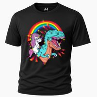 Unicorn Riding T Rex Rainbow Synthwave Dinosaur Gift Performance Shirt