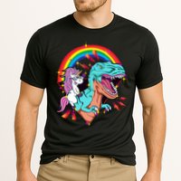 Unicorn Riding T Rex Rainbow Synthwave Dinosaur Gift Performance Shirt